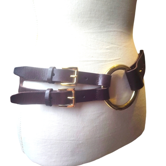 Micheal Kors Brown Leather Double Buckle Belt Gold Tone Hardware OS - Picture 4 of 9